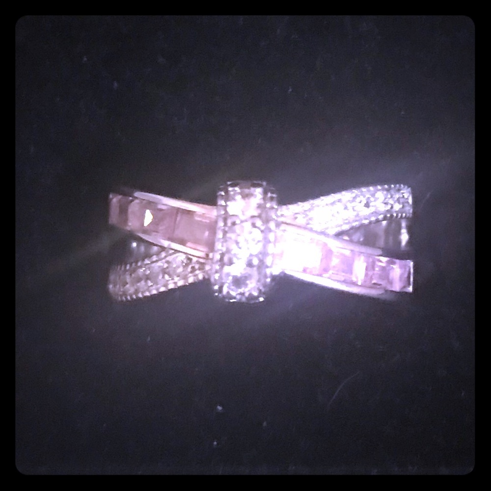 NIB 18K White Gold Plated Pink/White CZ Ring Sz6.5
